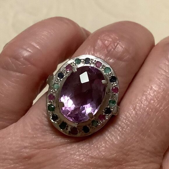 𝅺sterling SILVER 925 AMETHYST/RUBY/EMERALD/SAPPHIRE WOMAN RING SIZE US 7.5​​ - Picture 2 of 12